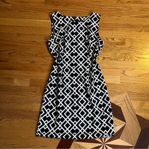Geometric Black and White Sleeveless Dress - Size 14P